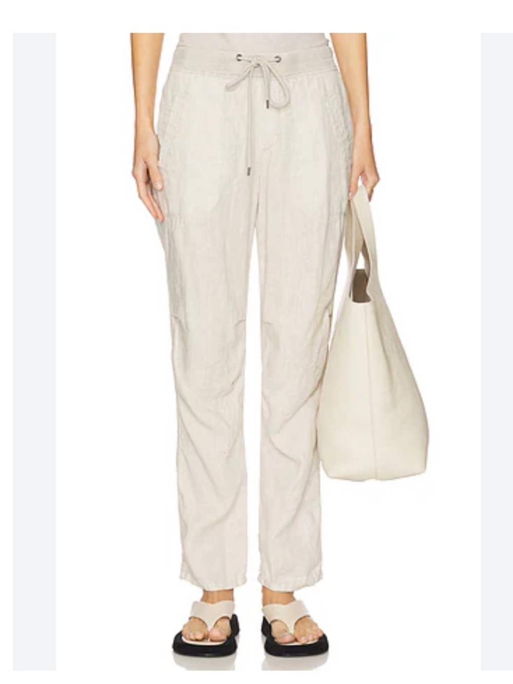 James Perse Cream Drawstring Linen-Blend Pants